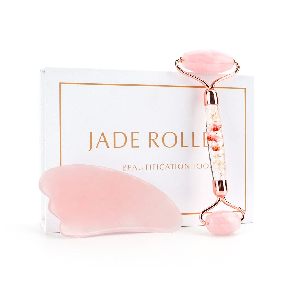 Duel Jade Roller Gua Sha Face-lift Set Facial Massage Roller