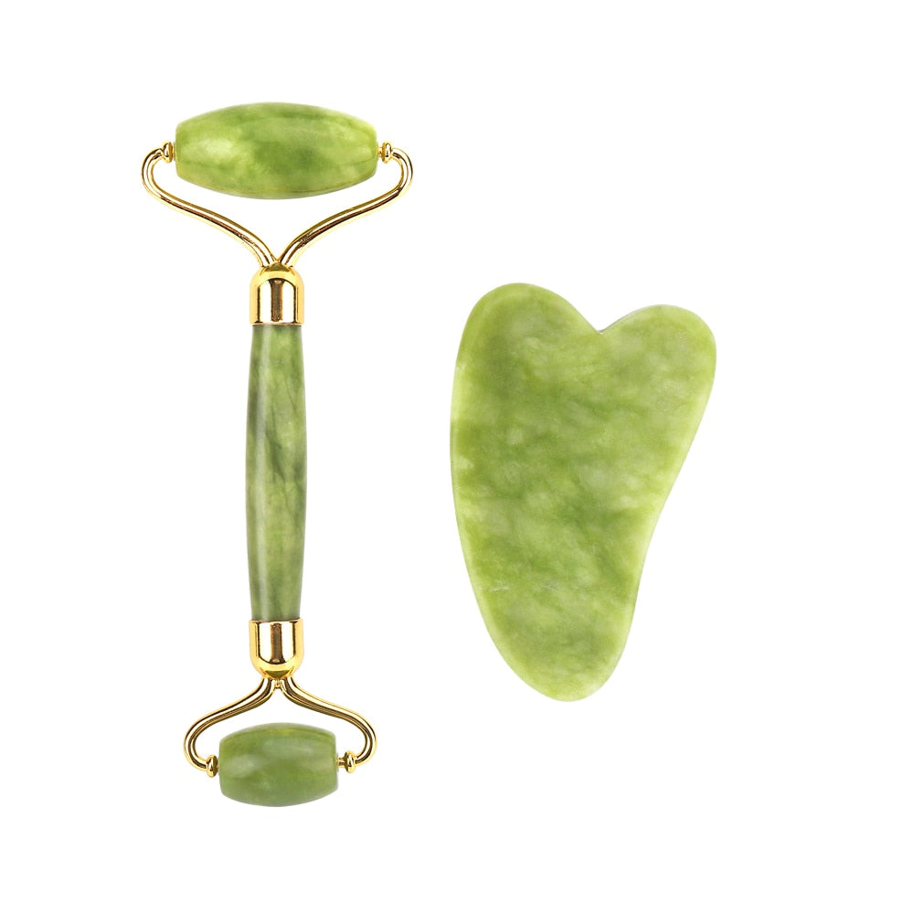 Duel Jade Roller Gua Sha Face-lift Set Facial Massage Roller