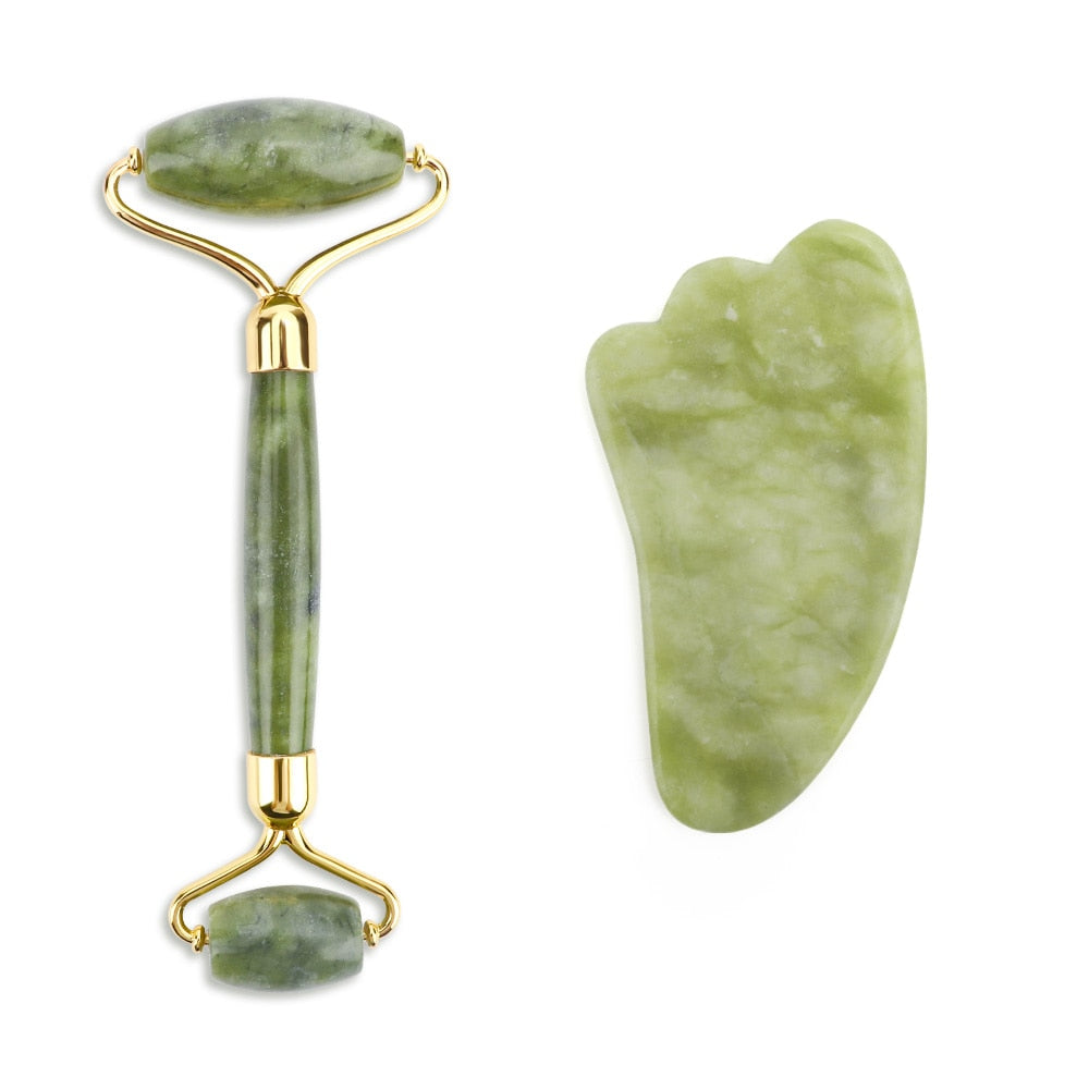 Duel Jade Roller Gua Sha Face-lift Set Facial Massage Roller