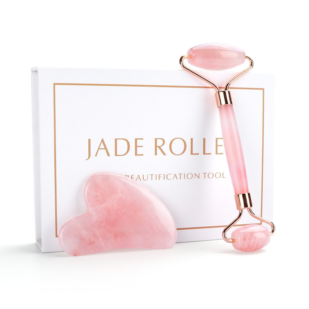 Duel Jade Roller Gua Sha Face-lift Set Facial Massage Roller