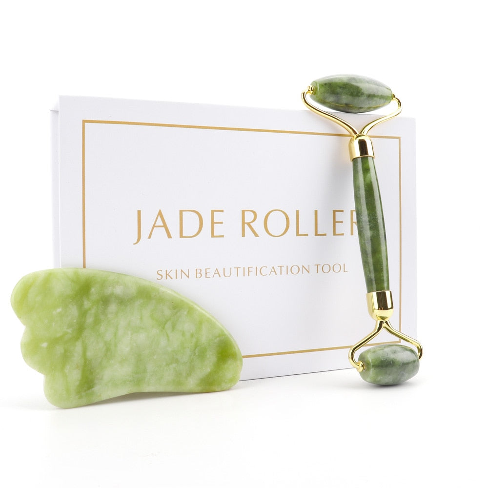 Duel Jade Roller Gua Sha Face-lift Set Facial Massage Roller