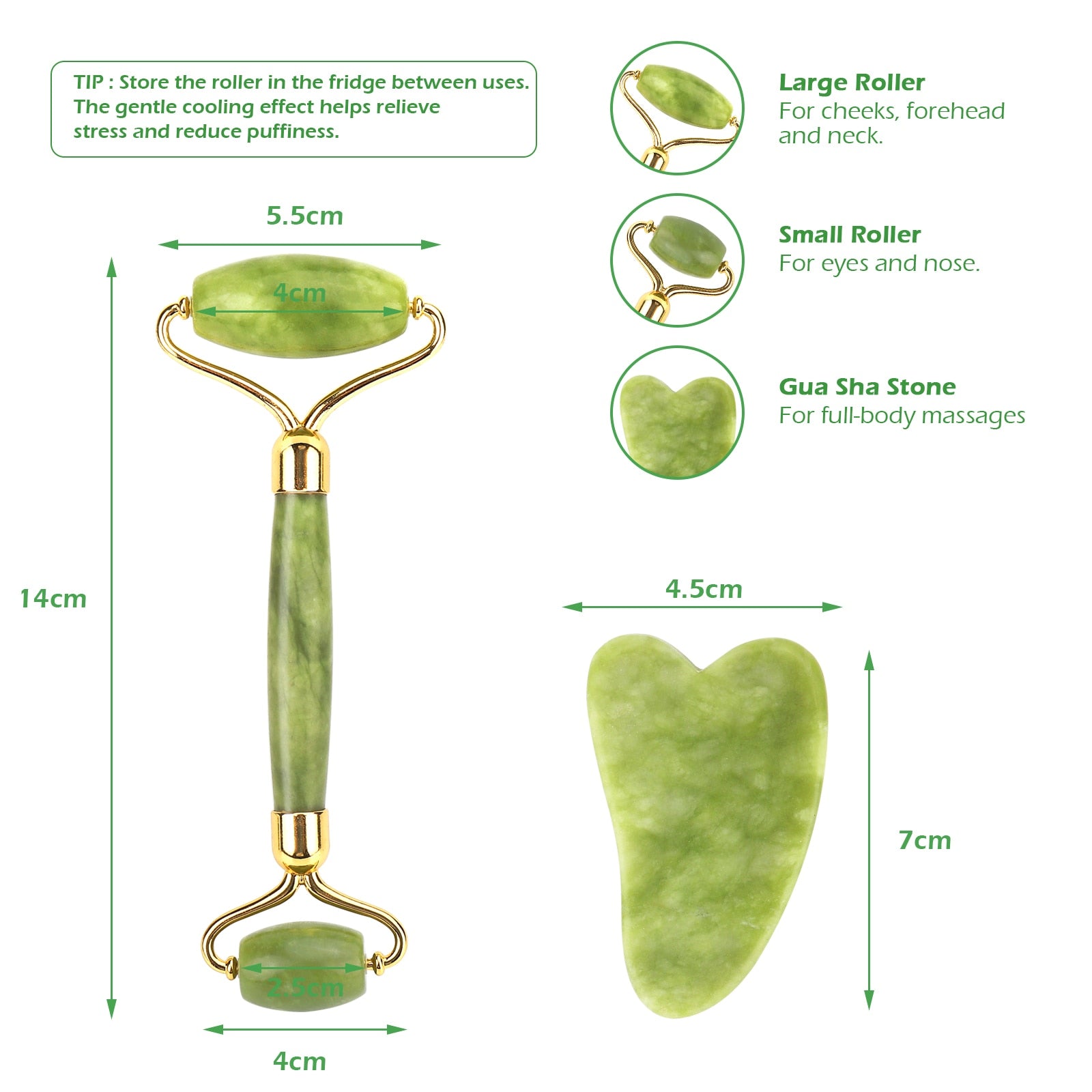 Duel Jade Roller Gua Sha Face-lift Set Facial Massage Roller