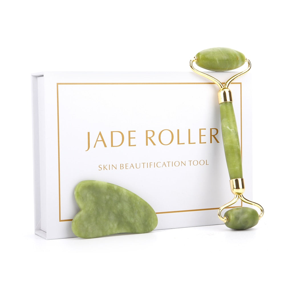 Duel Jade Roller Gua Sha Face-lift Set Facial Massage Roller