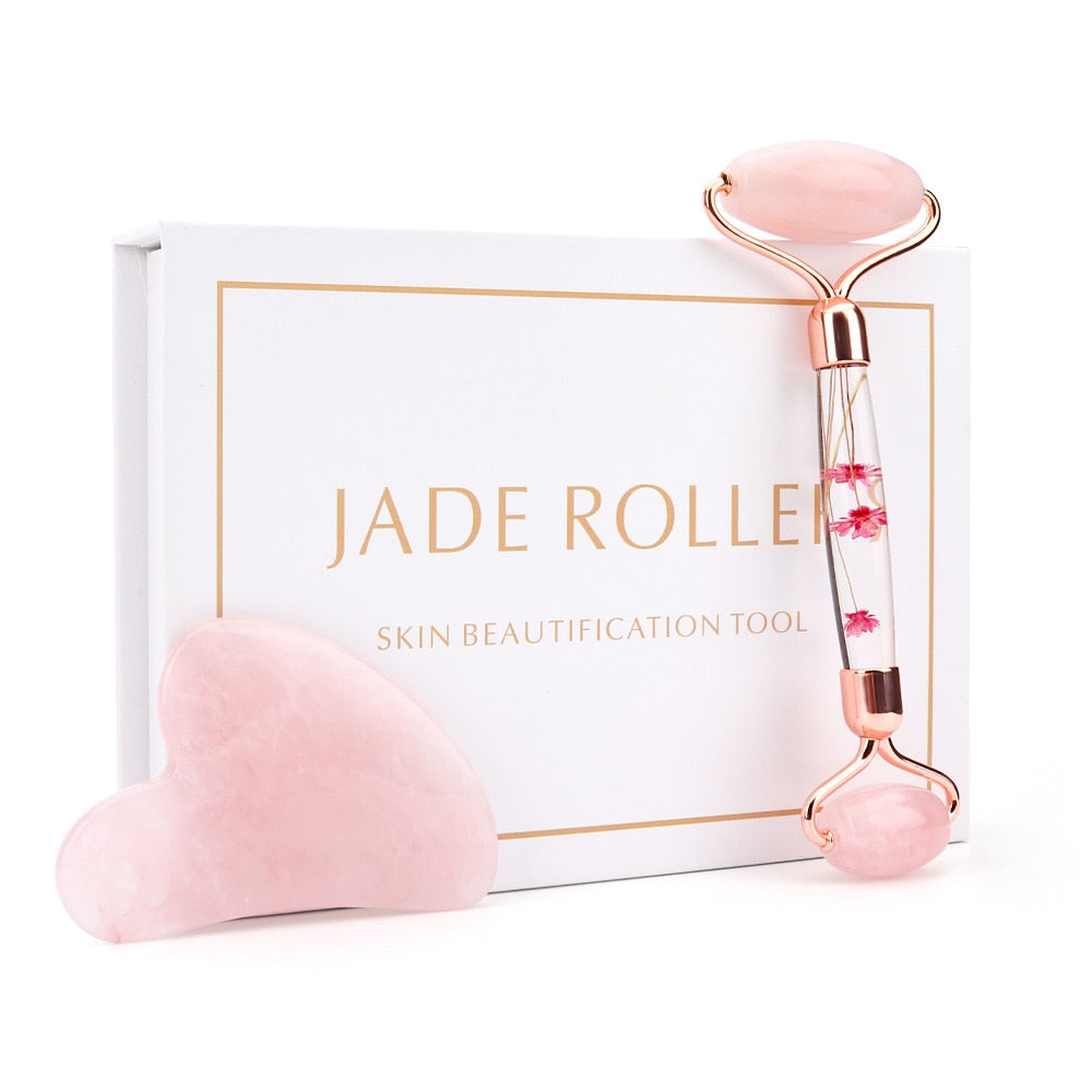 Duel Jade Roller Gua Sha Face-lift Set Facial Massage Roller