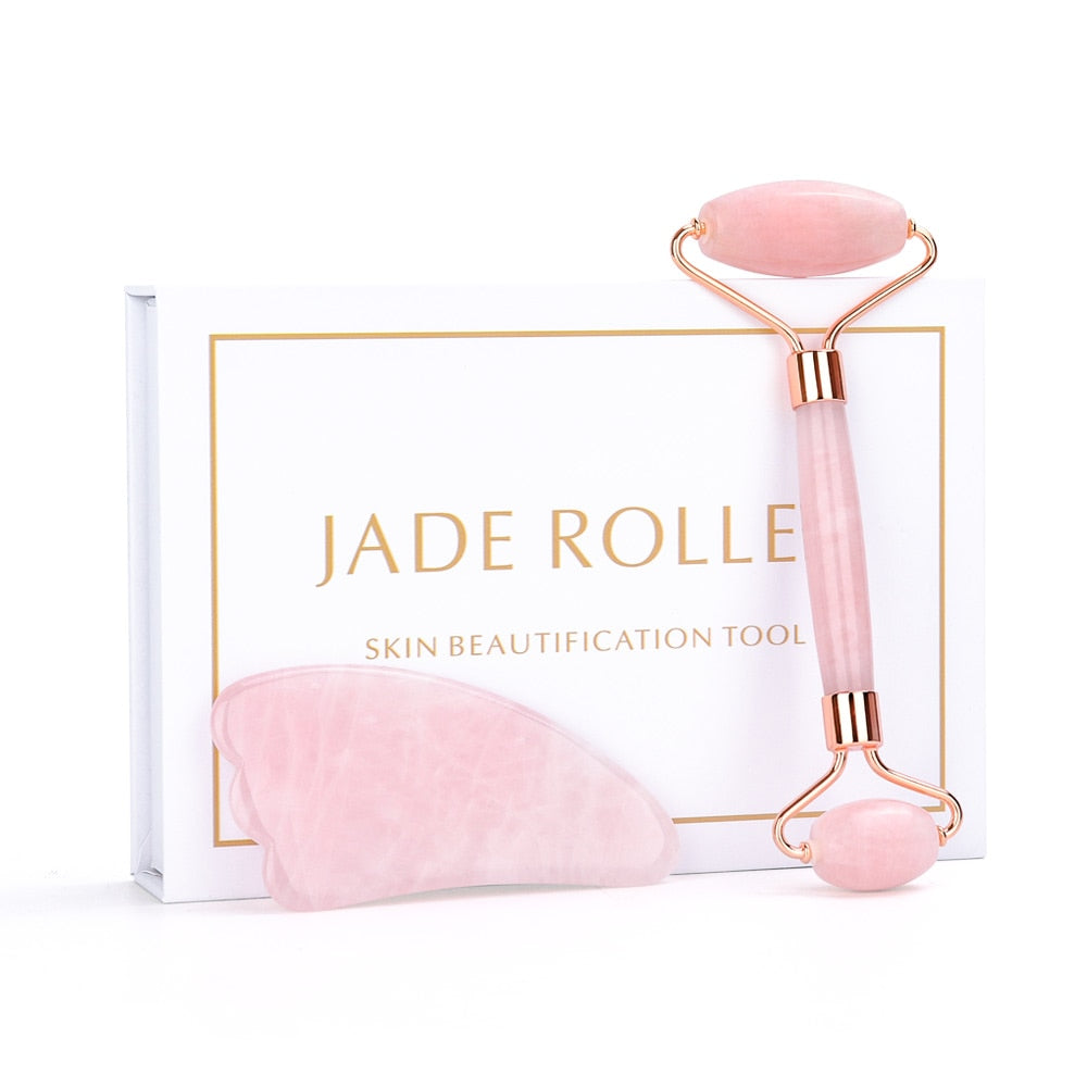 Duel Jade Roller Gua Sha Face-lift Set Facial Massage Roller