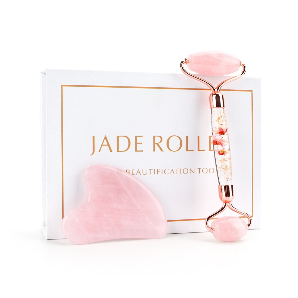 Duel Jade Roller Gua Sha Face-lift Set Facial Massage Roller