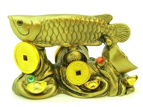 Arowana on Bed of Coins and Gold Ingots