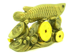 Arowana on Bed of Coins and Gold Ingots