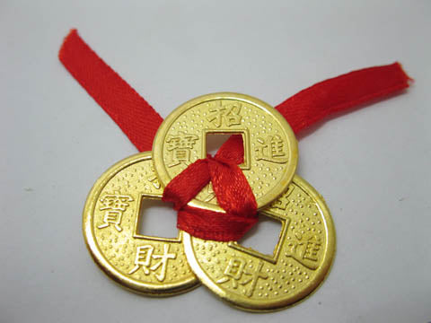 Set of 3 I-Ching Coins Tied with Red Ribbon