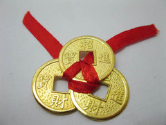 Set of 3 I-Ching Coins Tied with Red Ribbon