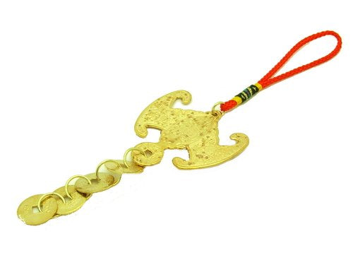 Golden Prosperity Bat With Five Gold Coins Hanging